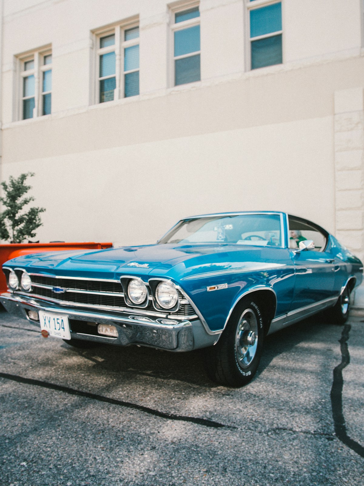 Photograph of a blue classic Chevrolet